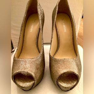 Enzo Angiolini Gold/Silver glitter mesh platform heels
